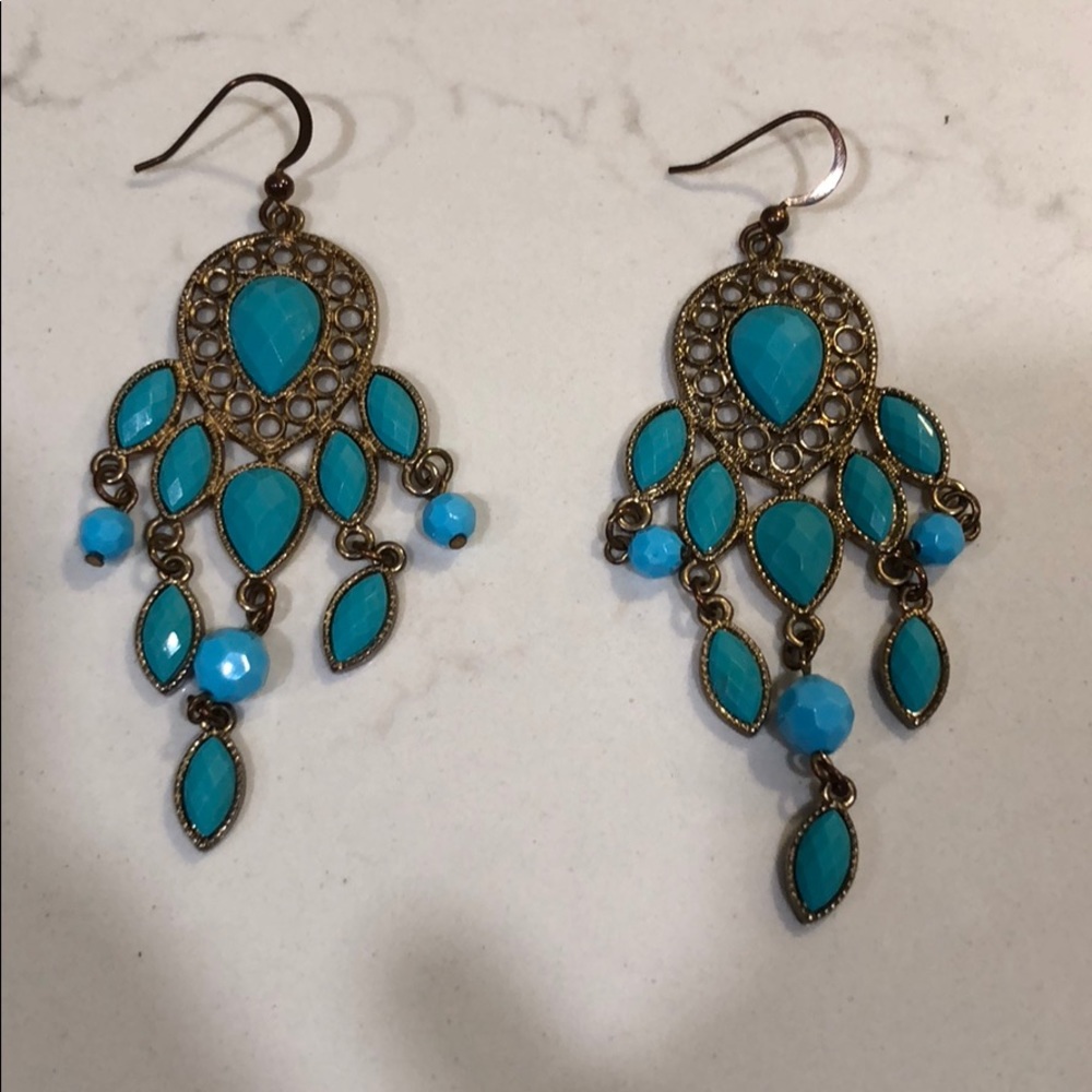 Anthropology blue turquoise dangle hoop earrings